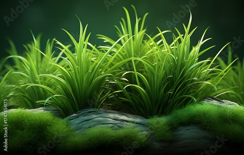 vibrant display of lush green grass, meticulously captured, evoking feelings of freshness, and serenity