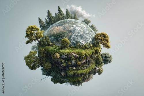 Green earth floating island showing environmental concept
