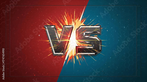 A dynamic versus concept is illustrated with a bold metallic VS emblem set against a vibrant background of red and blue, symbolizing competition.