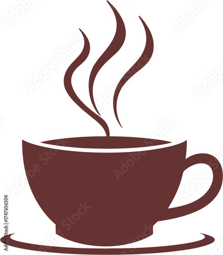 A simple vector illustration showcases a steaming cup of coffee, a warm beverage, rising with inviting swirls, perfect for morning enjoyment or a relaxing break.