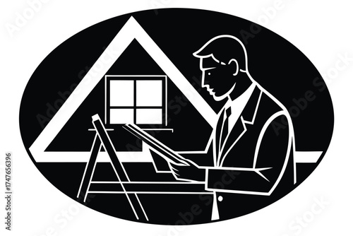 architect doing work on white background