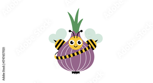 Adorable onion character illustration with a bee design for creative project usage