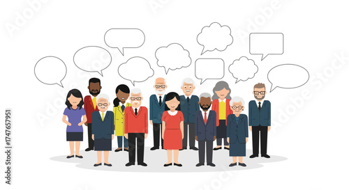Diverse group illustration representing dialogue collaboration and communication solutions for a