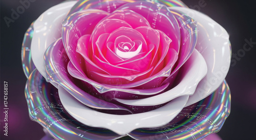 Close-up of a pink and silver rose iridescent and reflective perfect for a modern design or background element