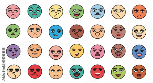 Diverse array of emoticons displaying a wide range of emotional expressions beautifully designed