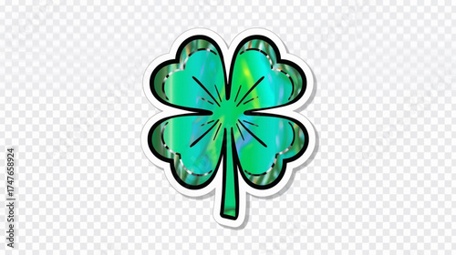 A vibrant, digitally rendered four-leaf clover illustration, radiating good fortune and luck, perfect for St. Patrick's Day celebrations and themes of prosperity.