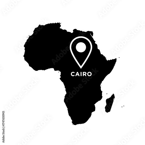 Cairo's location showcased on a striking silhouette map of Africa for travel concepts