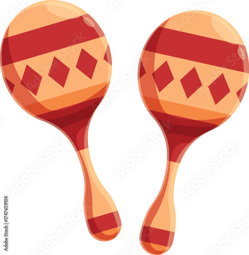 Two maracas creating a festive atmosphere with their vibrant colors and rhythmic shaking sound