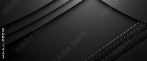  Abstract luxury dark grey background with smooth layered diagonals and soft highlight edges. Elegant 3D geometric backdrop for premium visuals.
