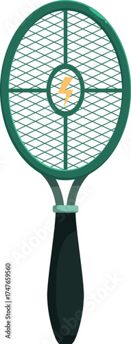 Green electric fly swatter killing insects with electric shock, isolated on white background
