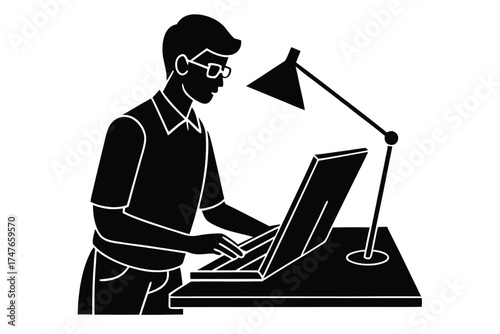 designer doing work on white background