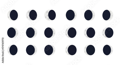 Lunar cycle visualization featuring sequential moon phases against a clean white background