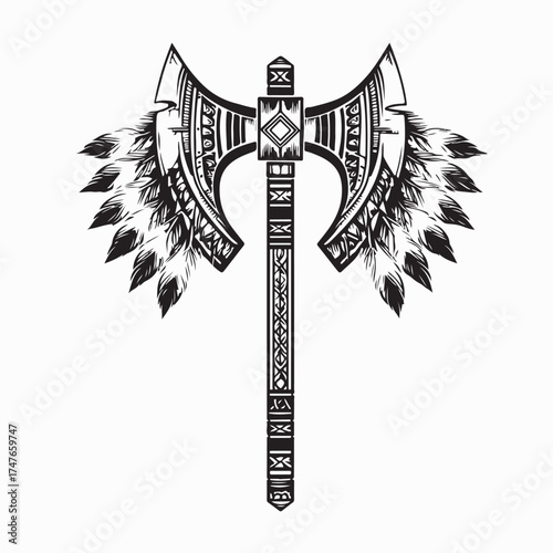 Vintage Native American Weapon Tomahawk Vector Design