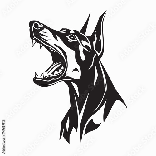 Aggressive Doberman Barking with Mouth Open Vector on white background