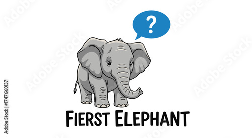 A cartoon elephant illustration featuring a question mark bubble above its head