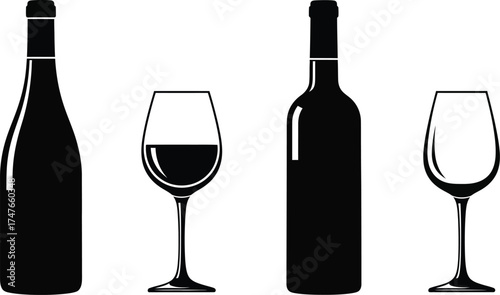 Elegant wine bottle and glass silhouette, perfect for wine tasting or restaurant design projects