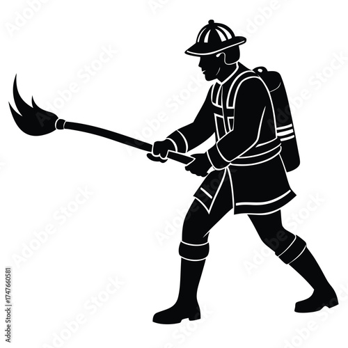firefighter doing work on white background