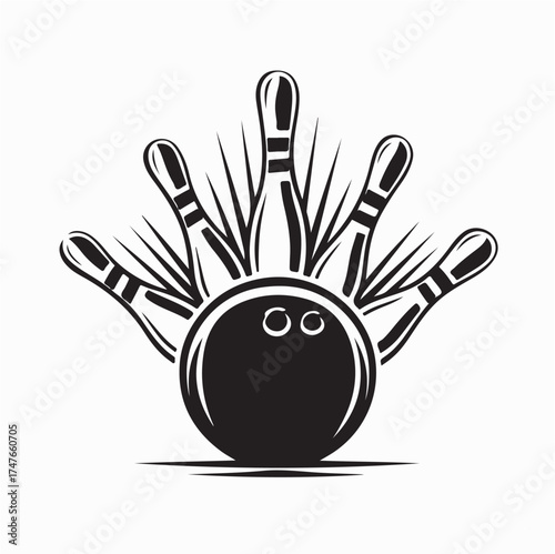 Bowling Ball Crashing into Pins Vector Design on white background