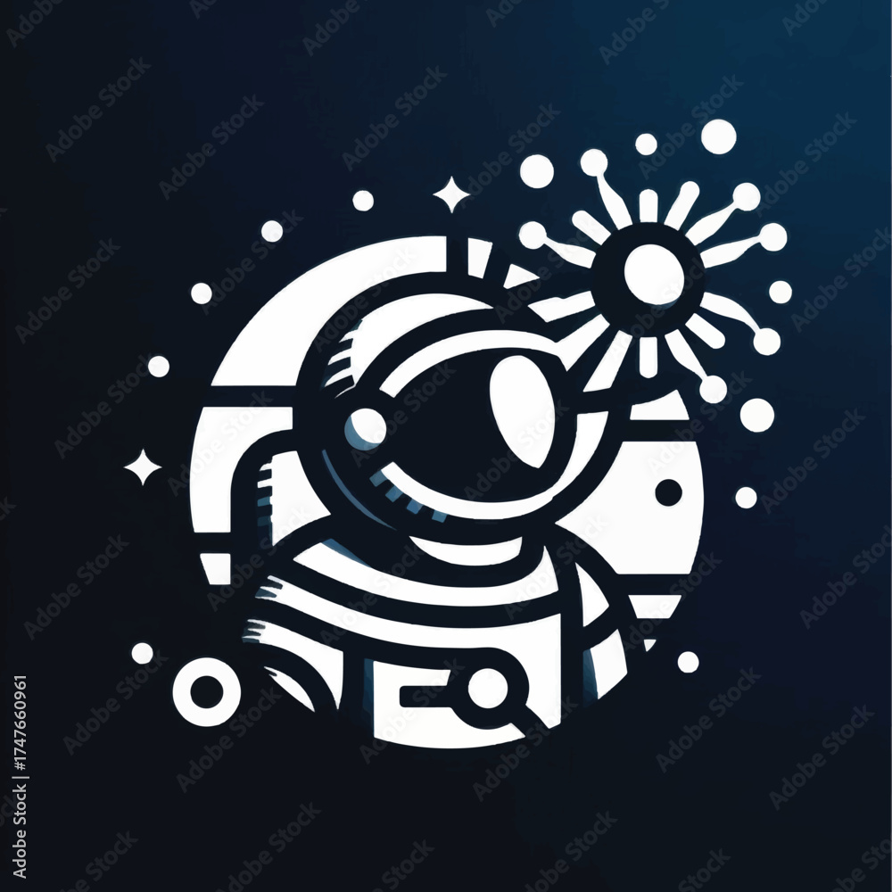 Fototapeta premium Monochrome Astronaut Illustration with Sun and Stars in Space.
