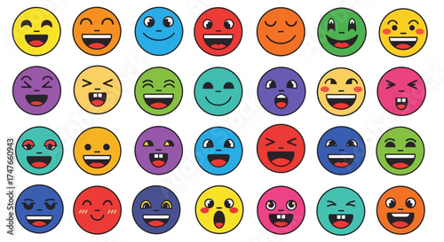 Expressionful icons showcasing a range of emotions in playful vector style designs