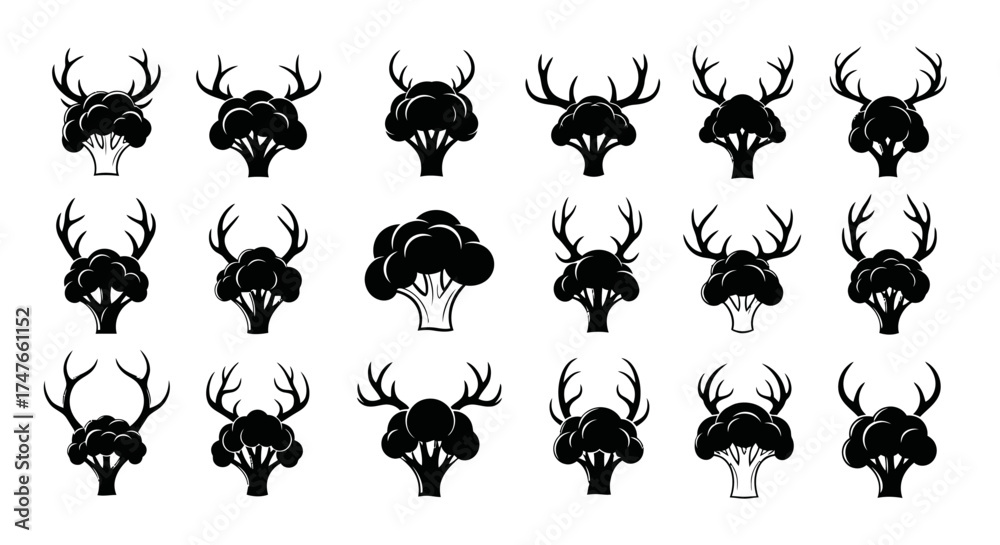 Fototapeta premium Creative broccoli and antlers graphic design set, representing fresh and natural products