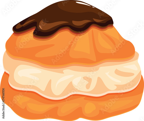 Tasty dessert with chocolate and cream filling isolated on white background