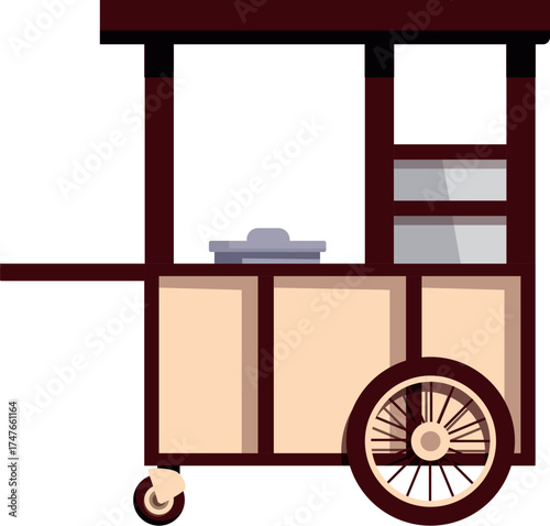 Mobile food cart with a wooden structure, ready to serve street food