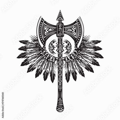 Tribal Tomahawk Axe Isolated on White Vector Graphic