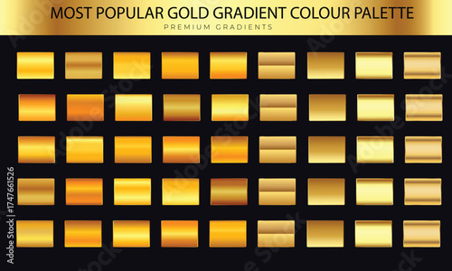 Golden gradients set. Metallic gold gradients. Elegant gold gradients collection.	