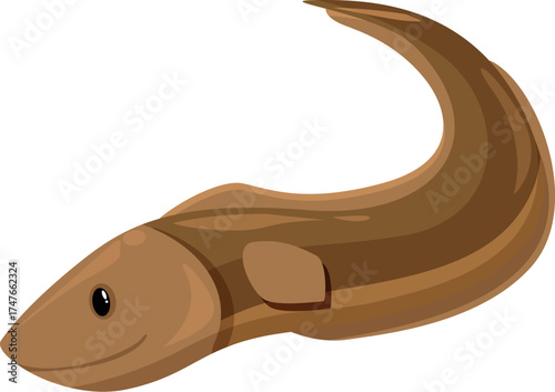 Cartoon moray eel swimming underwater, showcasing its unique features and friendly expression