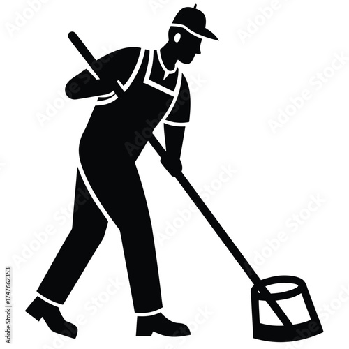 janitor doing work on white background