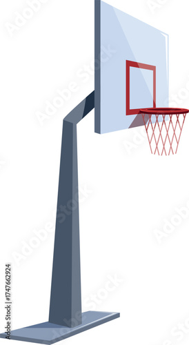 Basketball hoop with red net and white backboard ready for action