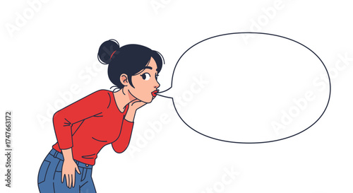Cartoon woman with a speech bubble for inserting text conveying urgent message