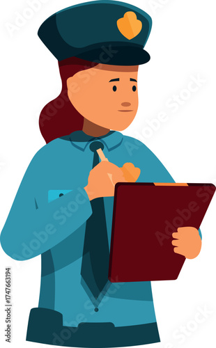 Police officer meticulously taking notes on a clipboard, demonstrating attention to detail and record keeping