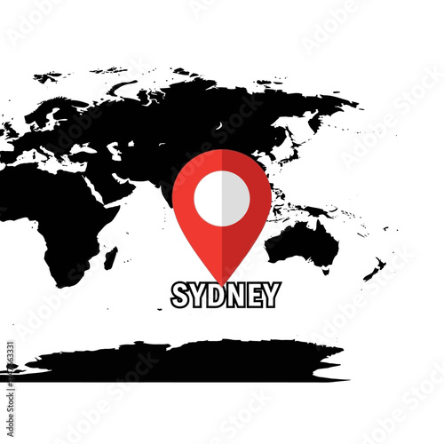 Sydney, Australia pinpointed location map illustration, highlighting the city's global position