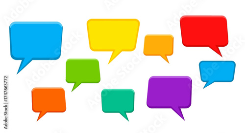 Collection of diverse colorful speech bubbles for social media communication