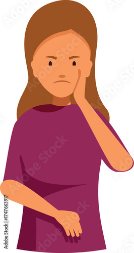 Sad woman suffering from toothache, holding hand on cheek, feeling pain, teeth problem concept