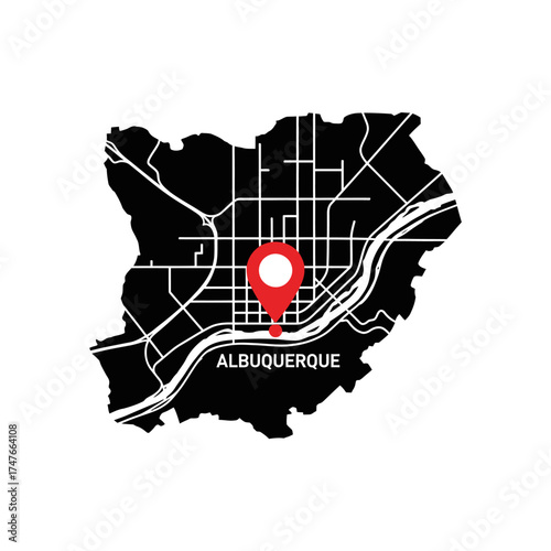 Albuquerque vector map, new mexico state location, pinpointing urban topography and geography