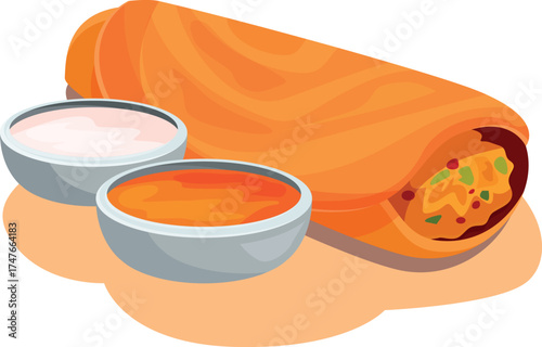 Crispy crepe filled with spiced potatoes, served with sambar and coconut chutney