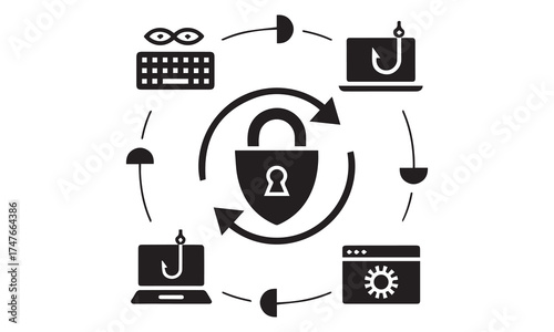 Cyber Security and Data Protection Network Concept, Internet Safety and Digital Information Security System with Lock and Shield Icons