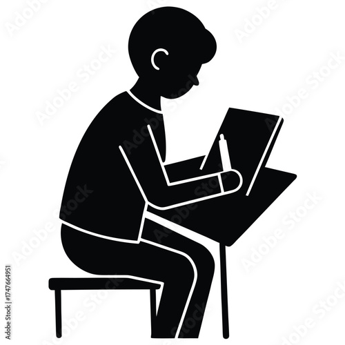 person at homework on white background