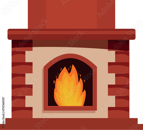 Cozy fire burning in a brick fireplace, creating a warm and inviting atmosphere for winter holidays