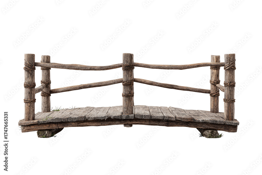 Naklejka premium Rustic wooden bridge with rope railing