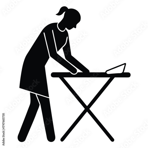 person ironing doing work on white background