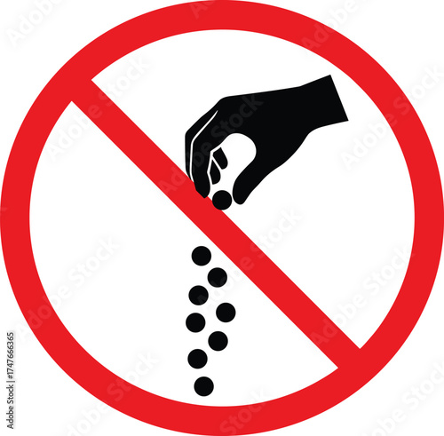 No feeding sign, prohibition symbol, hand dropping food, wildlife rule, park regulation, red circle, warning