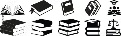 Creative black open book logo vector design illustration. Book icon set. open book icon vector. ebook icon set.Open book icon isolated on transparent background.Knowledge icon in editable stroke