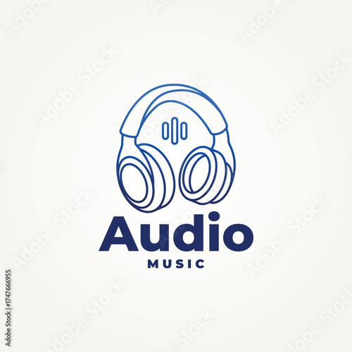 minimalist headphone music audio line art icon logo vector illustration design. simple modern headset and earphones music audio logo concept