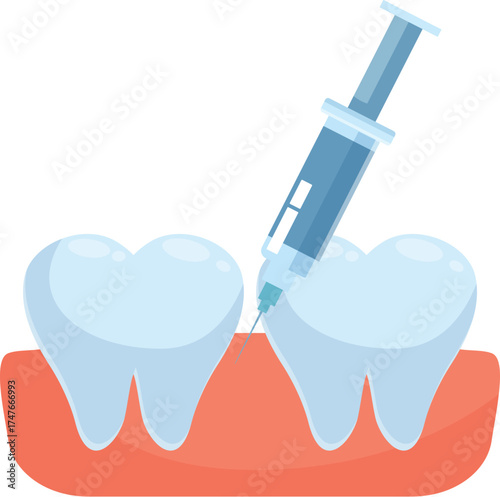 Syringe injecting anesthesia into gums for painless dental treatment, promoting oral health and hygiene
