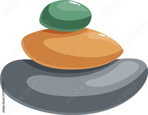 Cartoon illustration of a stack of colorful balancing stones symbolizing peace and tranquility