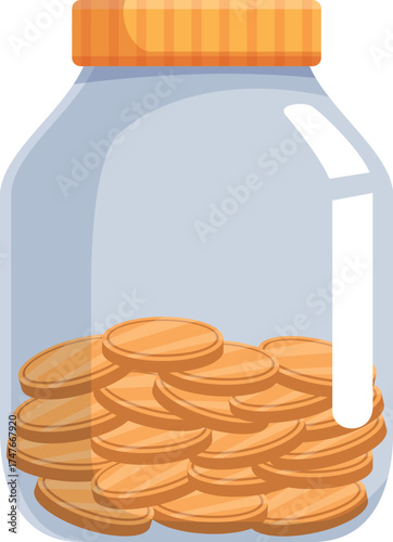 Transparent glass jar holding a stack of shiny gold coins, symbolizing savings, investment, and financial security